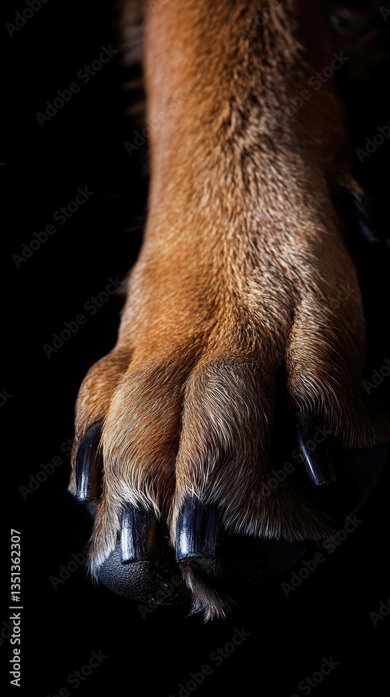 Poster a close-up shot of a dog's paw resting on a computer mouse, perfect for illustrations about technolo