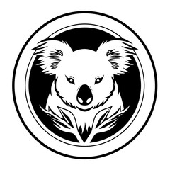 Detailed black and white illustration of a koala head, perfect for graphic design and wildlife projects.