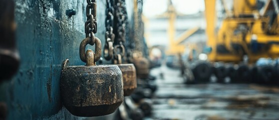 A detailed view of a collection of chains hanging on a wall, suitable for use in scenes depicting confinement or restriction