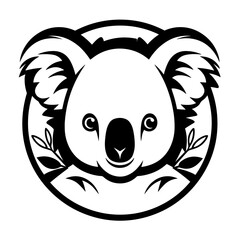 Detailed black and white illustration of a koala head, perfect for graphic design and wildlife projects.
