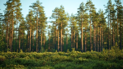 Obraz premium Pine forest at dawn/dusk