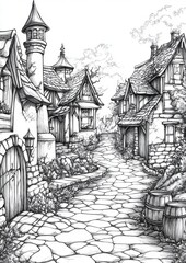 Fototapeta premium Fantasy Village Coloring Pages