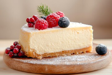Festive Cheesecake Slice for Wooden Board.
