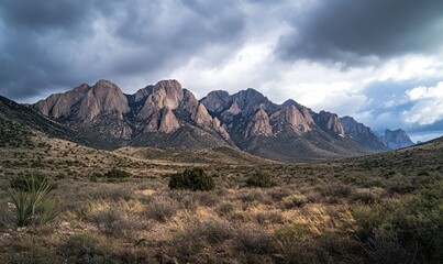 Majestic Cliffs of Zion National Park Under a Dramatic, Moody, Cloud Filled Sky.
