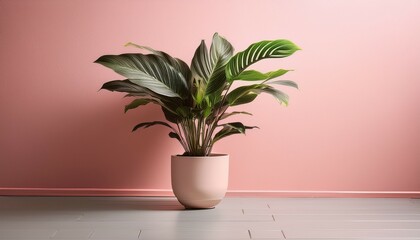 Fototapeta premium modern-day plant in minimalist pot towards pink history