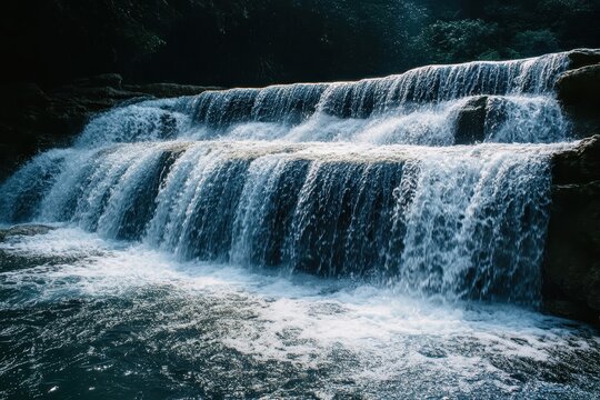 Majestic cascade of Sodium Laureth Sulfate flowing like a colossal waterfall in a vibrant, dynamic setting.