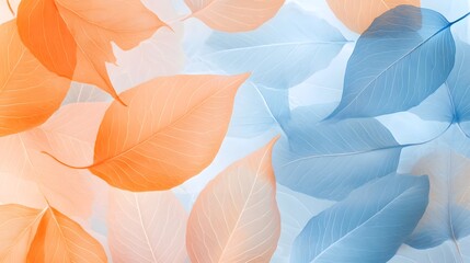 Transparent leaves in soft blue and orange tones