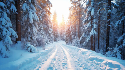 Obraz premium winter forest in the morning