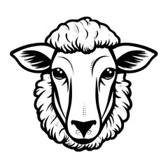 Detailed black and white illustration of a sheep head, perfect for graphic design and farm-themed projects.