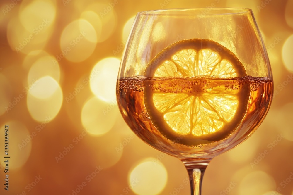 Poster a glass filled with red wine featuring a slice of lemon, perfect for a relaxing evening