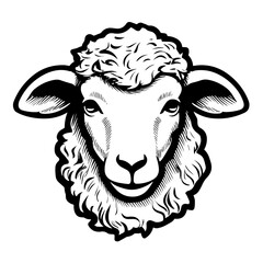 Detailed black and white illustration of a sheep head, perfect for graphic design and farm-themed projects.