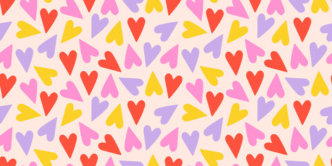 Modern abstract seamless pattern with colorful heart shapes. Romantic hand drawn vector design illustration background for surface design