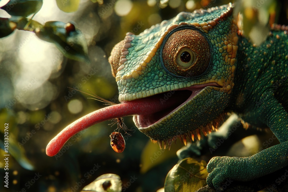 Poster a close-up shot of a lizard sticking out its tongue, useful for illustrations or designs where a rep