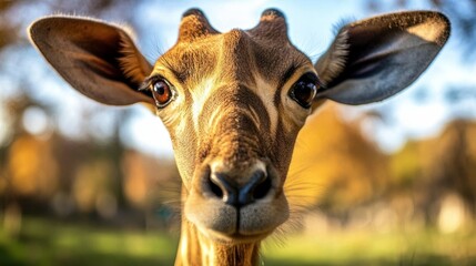 Naklejka premium Close-up giraffe portrait in nature