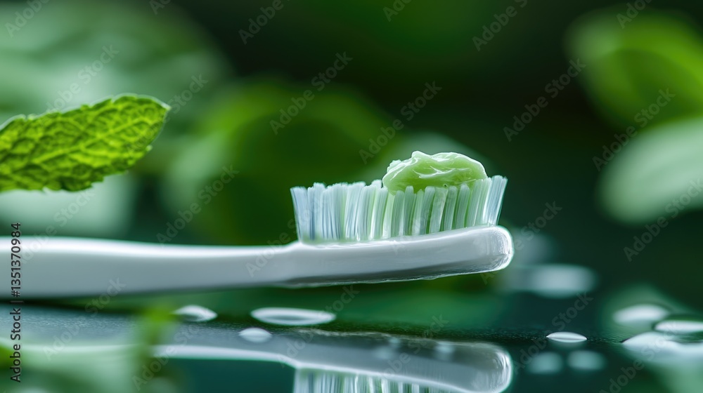 Poster a toothbrush with toothpaste on top, ready for use