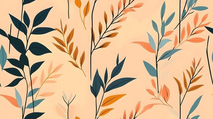 Minimalistic line art pattern with delicate foliage elements