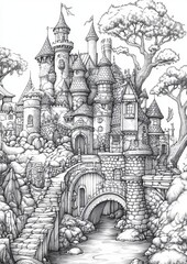 Fototapeta premium Fantasy Village Coloring Pages