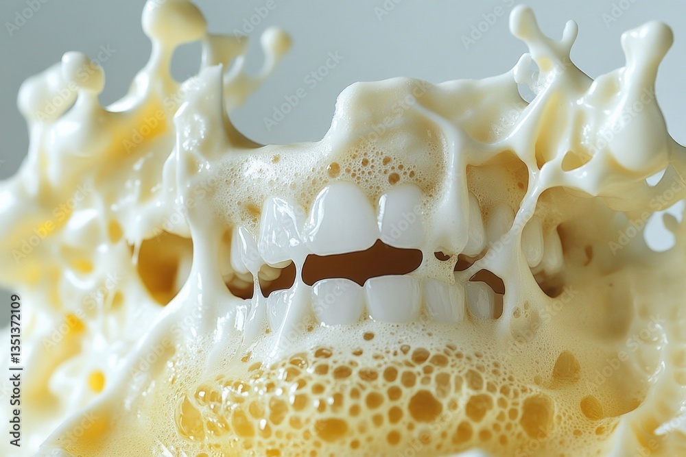 Poster a close-up shot of a tooth with milk on it