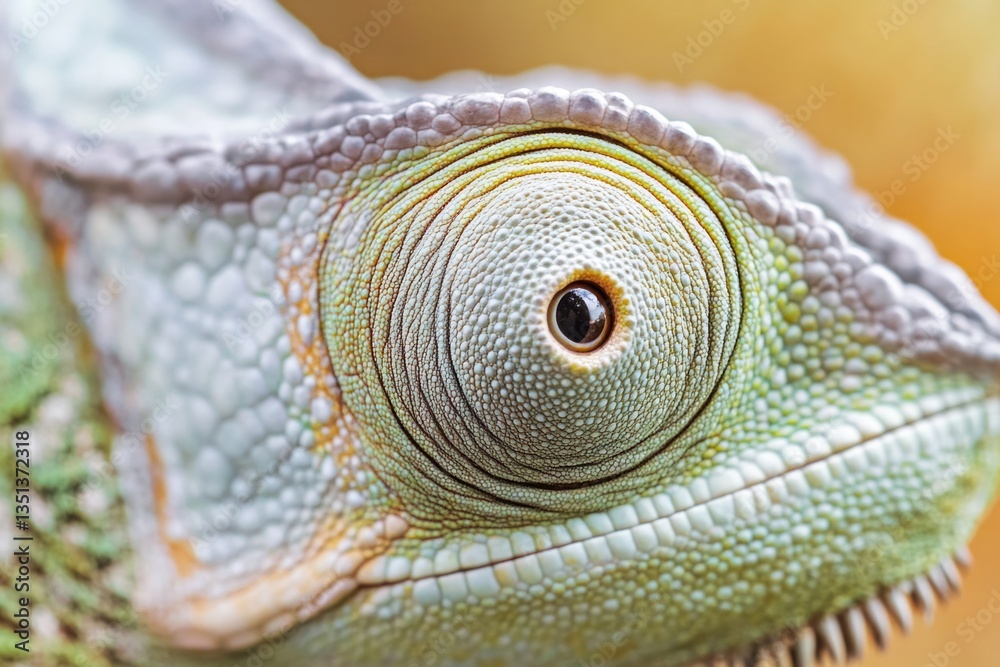 Poster a close-up shot of a chameleon's eye, with distinctive scales and markings