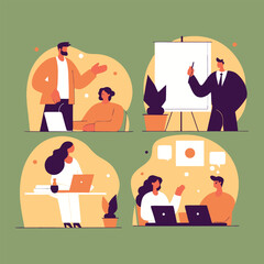 Creative Office Vector Art Highlighting Business Strategy, Teamwork, and Growth