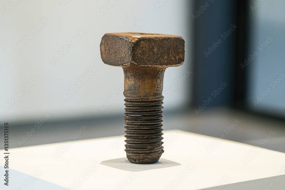 Poster a single wooden screw placed on a white surface, ideal for use in product photography or diy tutoria