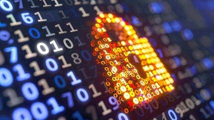 Glowing digital lock symbolizing AI copyright protection with binary code, representing cybersecurity, data privacy, and intellectual property concepts in modern technology.