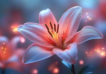 Luminous Pink and White Lily with Vibrant Orange Stamens