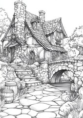 Obraz premium Fantasy Village Coloring Pages