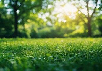 Naklejka premium The bright sun is shining beautifully through the lush trees in a park