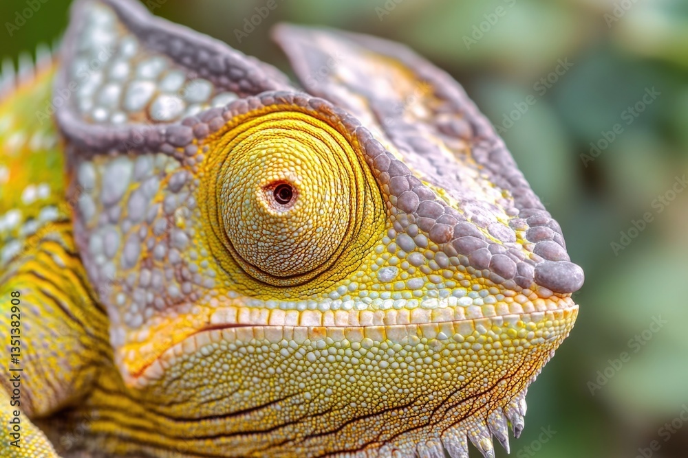 Poster a close-up view of a chameleon's head with its tongue out