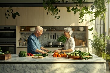 A man and woman are skillfully cutting carrots in the kitchen