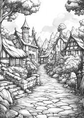 Obraz premium Fantasy Village Coloring Pages