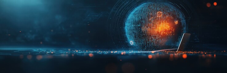 A man is quietly sitting in front of a computer screen in a dark room