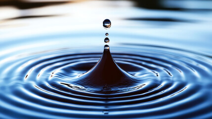 Water Drop Impact: Ripples and Reflections on a Serene Blue Surface