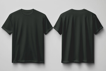 blank t shirt color dark green template mockup front and back view t- shirt on white background, fashion design print clothing