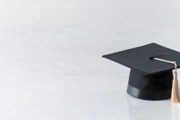 minimalistic image of graduation cap placed on elegant white surface with ample copy space for customizable text conveying