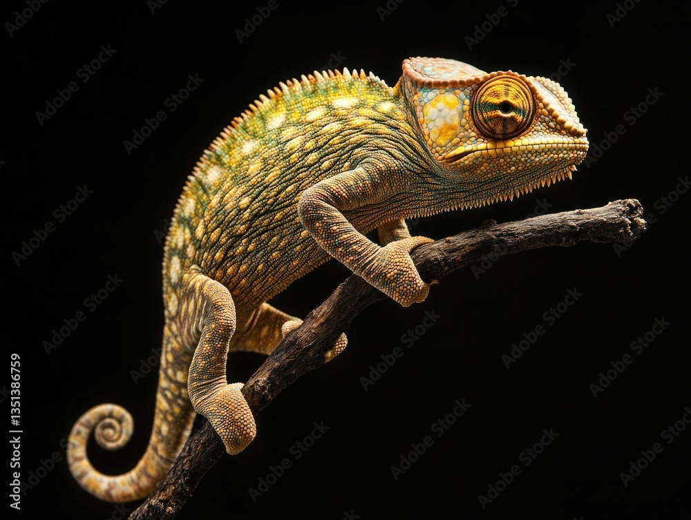 Poster A close-up view of a chameleon perched on a branch