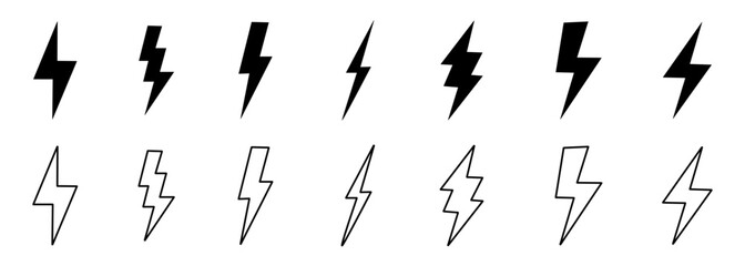 Lightning icon set. Collection of lightning bolt graphics in various styles and designs for creative. Vector