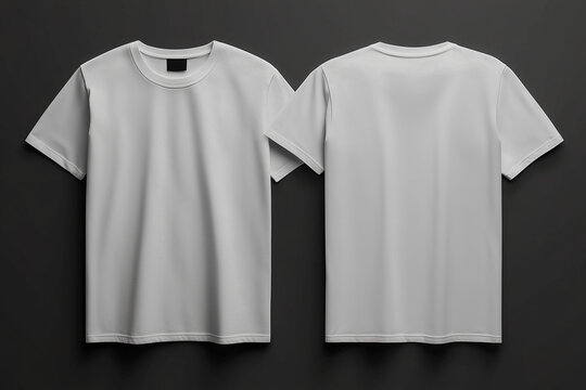 blank t shirt color white template mockup front and back view t- shirt on black background, fashion design print clothing
