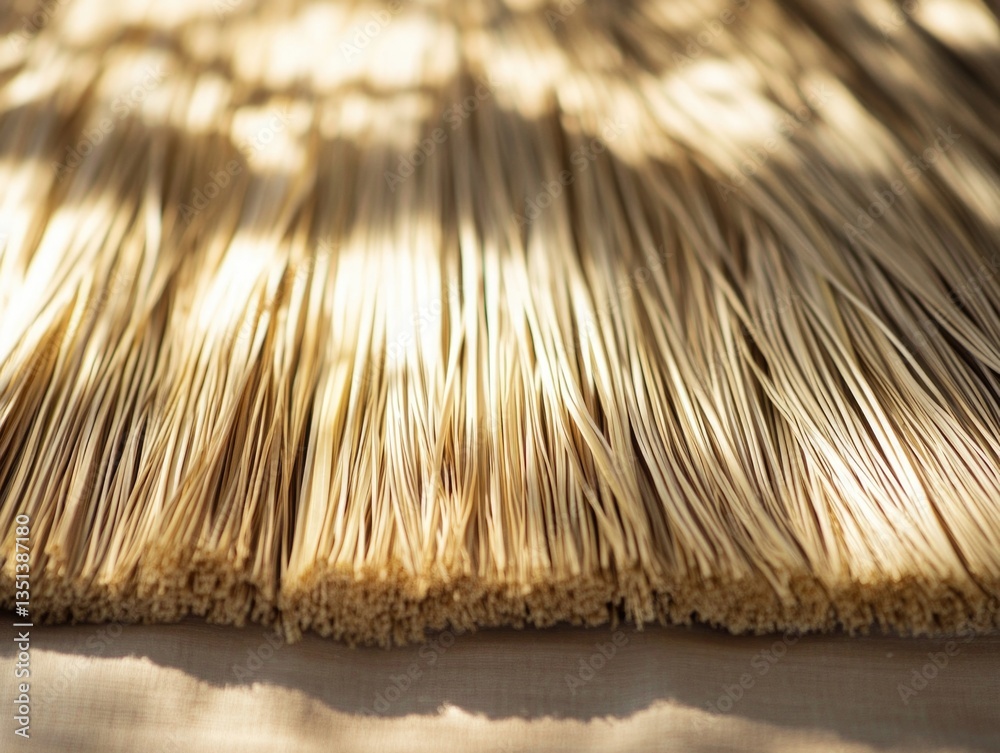 Poster a close-up view of a straw umbrella on a table, perfect for everyday use or as a decorative item