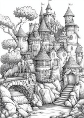 Fantasy Village Coloring Pages