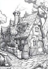 Fototapeta premium Fantasy Village Coloring Pages
