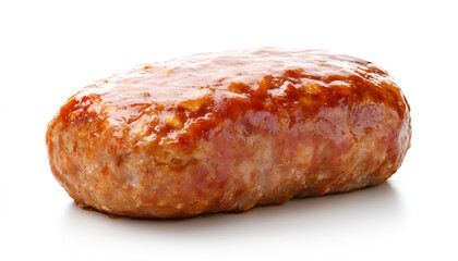 Delicious baked turkey meatloaf isolated on white