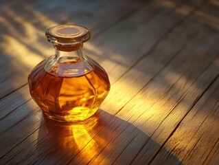 Panthenol: A soft golden light illuminating a bottle of nourishing skincare elixir
