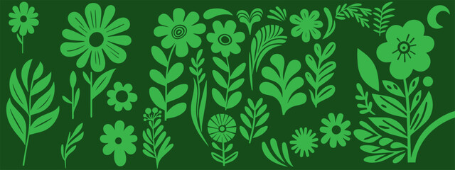 Hand Drawn Abstract Floral Vector Illustration in Naive Groovy Style for Prints Posters and Placards.