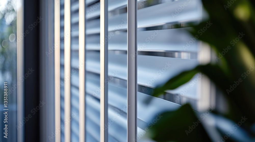 Aufkleber A close-up view of a window with blinds, ideal for use in interior design or architecture contexts
