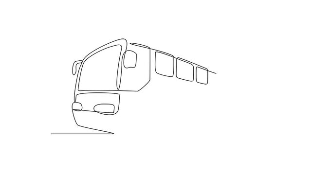 Animated self drawing of bus station activity video design illustration. Land transportation design in simple linear style video concept. Bus, driver and tourist activity in the bus station for asset