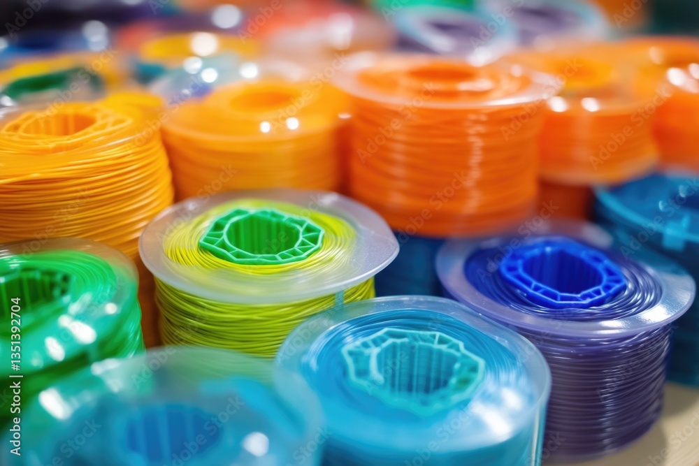 Poster a collection of colorful plastic spools in a close-up shot