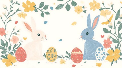 Easter bunnies with flowers, and eggs. (7)