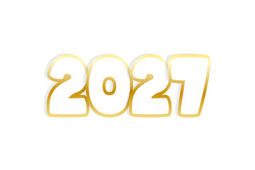 2027 year sticker gold contour, numbers isolated on white background. Design element.